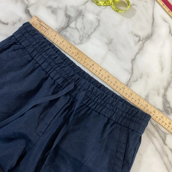 Talbots Pants Womens Medium Blue Wide Leg Capri Cropped Pull On 100% Linen - Picture 7 of 10